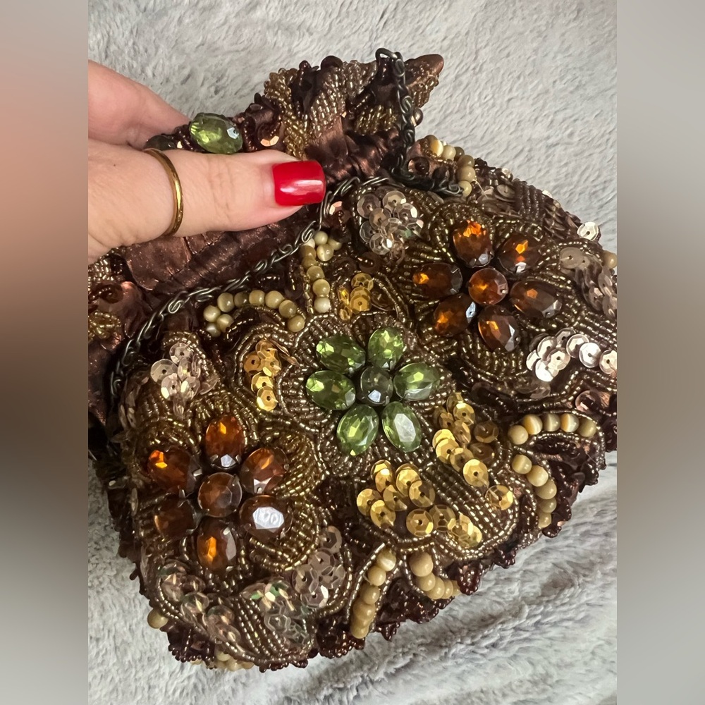 Embellished Brown and Green Women's Bag